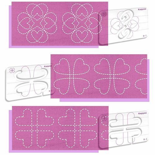 Kapyoo 3Pcs Free Motion Quilting Templates with Non-Slip Grips, Quilting Ruler and Templates for Industrial and Domestic Machines Reusable Stencils for DIY Quilt Designs (25 Series B)