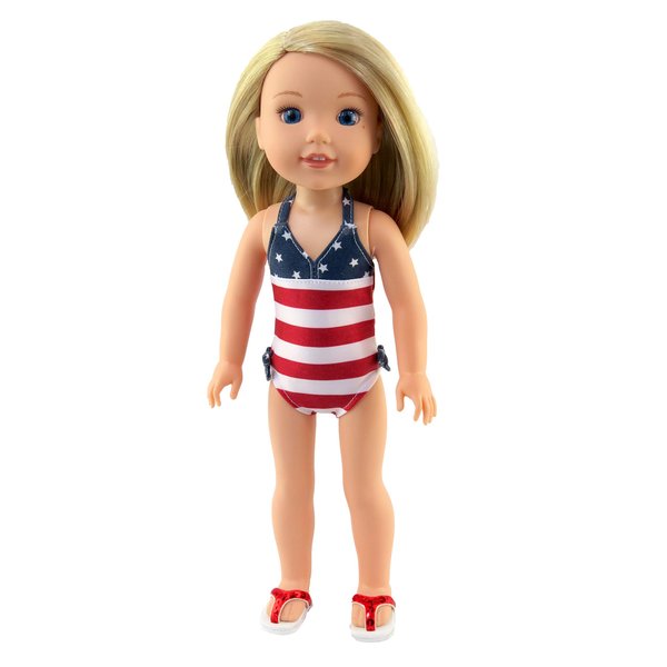 American Fashion World Fourth of July 'Red, White, and Cute' Bathing Suit for 14-Inch Dolls | Premium Quality & Trendy Design | Dolls Clothes | Outfit Fashions for Dolls for Popular Brands