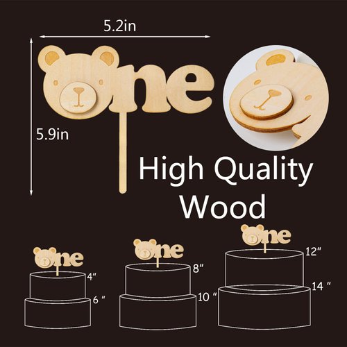 Bear One Wood Cake Topper, Woodland Theme First Birthday, Bear One Birthday Decoration, Animal Theme Wood Cake Topper, Baby'S First Birthday, Boys Girls First Birthday Party Decorations Supplies