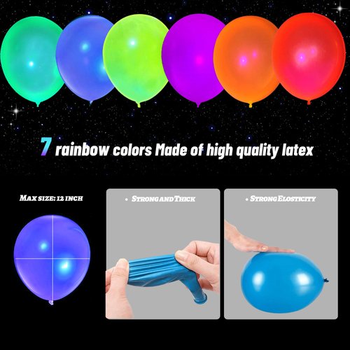 100 Pcs UV Neon Balloons, Neon Glow Party Balloons UV Black Light Balloons Glow in the Dark for Birthday Decorations Wedding Glow Party Supplies Blacklight Reactive Fluorescent Balloons