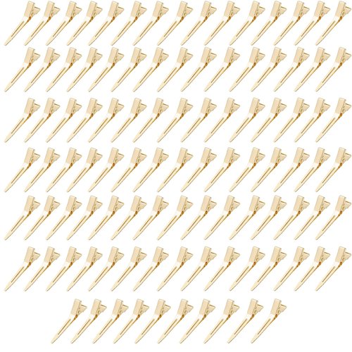 100 Pieces Single Prong Hair Clips, BetterJonny Gold Section Hair Clips 1.75 Inches Curl Clips Metal Alligator Clips Hair Pins for Hair Salon Hair Extensions