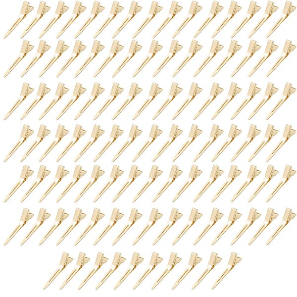 100 Pieces Single Prong Hair Clips, BetterJonny Gold Section Hair Clips 1.75 Inches Curl Clips Metal Alligator Clips Hair Pins for Hair Salon Hair Extensions