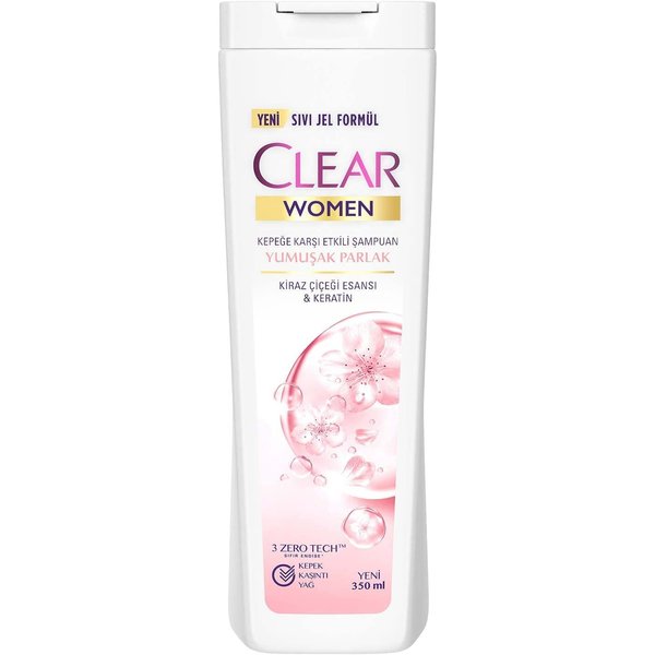 Makes Every Shower More Enjoyable Clear Women Anti-Dandruff Shampoo Soft Shiny Cherry Blossom Essence & Keratin 350 ml