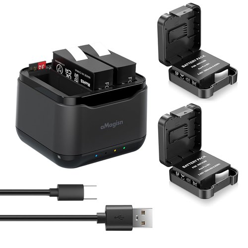 Rszfnjxry 360 Ace Series Batteries(2 Packs 1800mAh) with Fast Charge Hub for Insta360 Ace Pro/Ace,Fast Portable 3 Channel Battery Charging Storage Station with Misro SD Card Accessories Slots