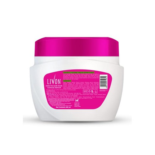 Livon Keratin Damage Repair Hair Mask | Repairs Damage and Controls Frizz | Infused with Keratin for Stronger, Smoother, and Shinier Hair | Creamy Texture - 15.2 Fl Oz