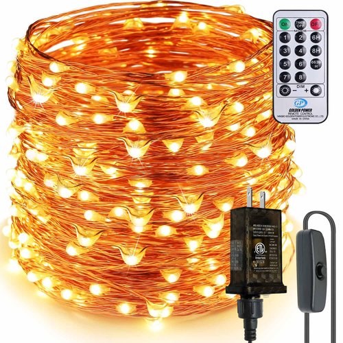 Outlet！ZAECANY LED String Lights 99ft 300 LEDs Fairy String Lights with Switch/Timer, Indoor/Outdoor Copper String Lights with Remote, for Birthday, Wedding, Christmas Decor,Plug in/8 Modes Warm White