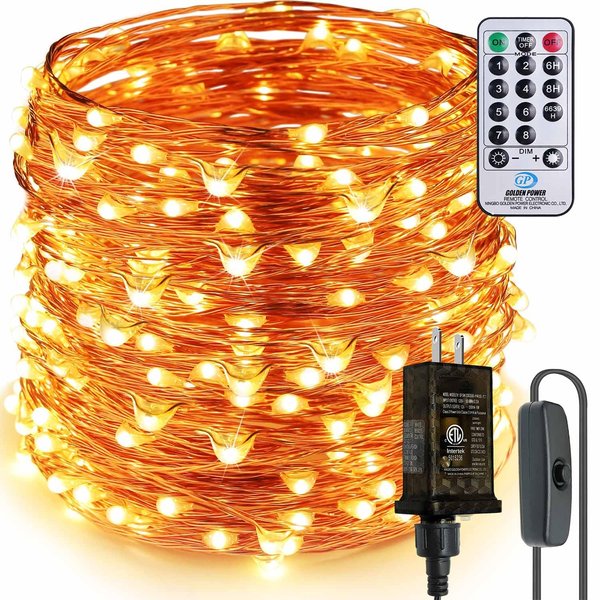 Outlet！ZAECANY LED String Lights 99ft 300 LEDs Fairy String Lights with Switch/Timer, Indoor/Outdoor Copper String Lights with Remote, for Birthday, Wedding, Christmas Decor,Plug in/8 Modes Warm White