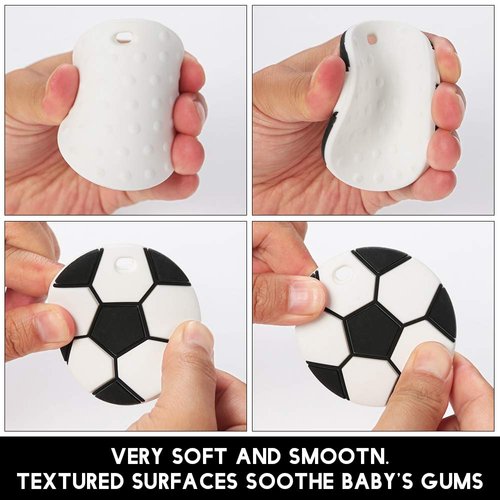 AmazingM Baby Food Grade Silicone Sports Shape Teether Toy with Pacifier Clip Holder,Teething Pain Relief Toys Gift Set for 3 Months+ Boys and Girls,Freezer Safe,BPA Free (Soccer)