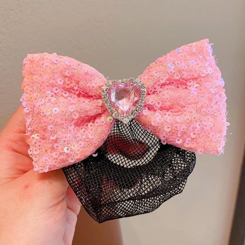 3 Pcs Super Flash Bow Hair Clip for Kids, Heart Shaped Rhinestone Hair Net, Cute Colored Spring Clip for Girls-3PCS-#18
