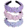 Sucrain 3 Pcs Pearl Knotted Headbands for Women Girls Colorful Jeweled Embellished Gem Faux Pearl Cross Knot Twisted Hairband Turban Headband Hair Accessories(Pink,Blue,Purple)