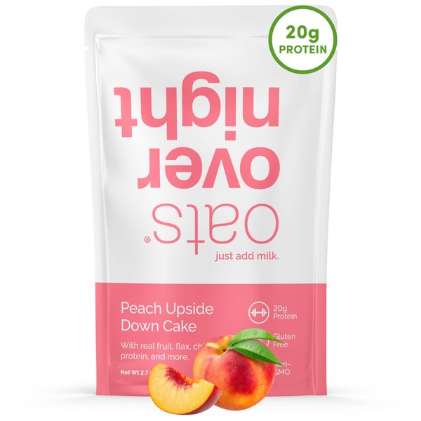 Oats Overnight - Peach Upside Down Cake - 20g Protein, High Fiber Breakfast Shake - Gluten Free, Non GMO Oatmeal (2.7 oz per meal) (8 Pack)