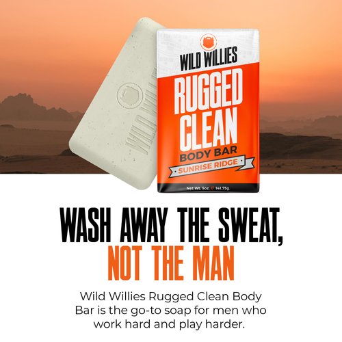 Wild Willies Moisturizing Mens Bar Soap - Bath Soaps with Shea Butter for Odor Protection - Natural Body Bar for Men - Sunrise Ridge Scent, 3 Pack
