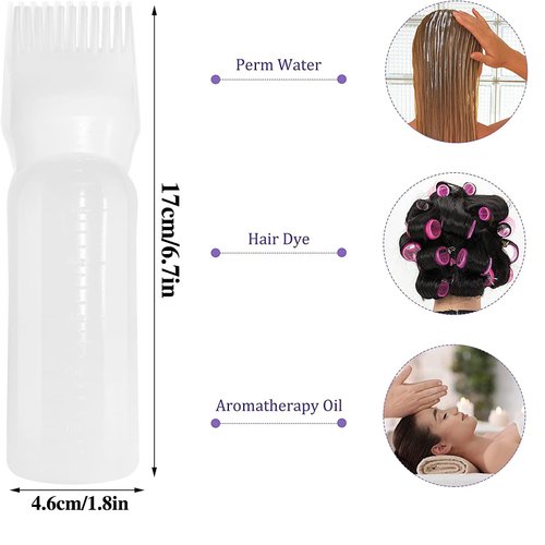 3 Pack Root Comb Applicator Bottle, Hair Oil Applicator Bottle, 6 Ounce Hair Dyeing Shampoo Oiling Hair Tools with Graduated Scale (White)