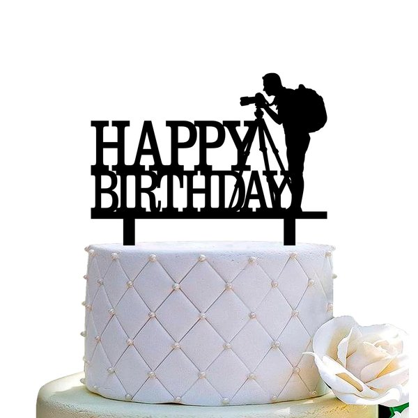 Photographer Birthday Cake Topper Photography Enthusiast Party Themed Baby Shower Boys Girls Birthday Party Cake Decorations Supplies(Acrylic)