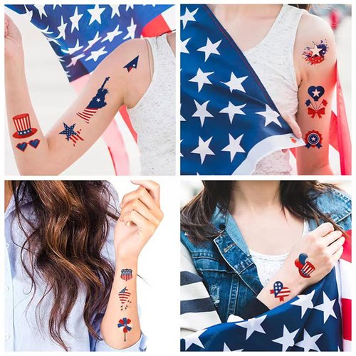 4th of July Temporary Tattoos - 90Pcs American Flag Red White Blue Tattoo Stickers - Fourth of July Party Favors for Memorial Day Independence Day Patriotic Decorations Party Supplies