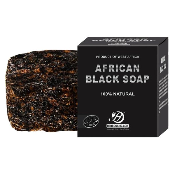 HERBOGANIC Raw African Black Soap Bar Pack of 1,16 oz 100% pure natural Product of Ghana. black soap is great for acne, Eczema, blackheads, face, hair, and body wash.