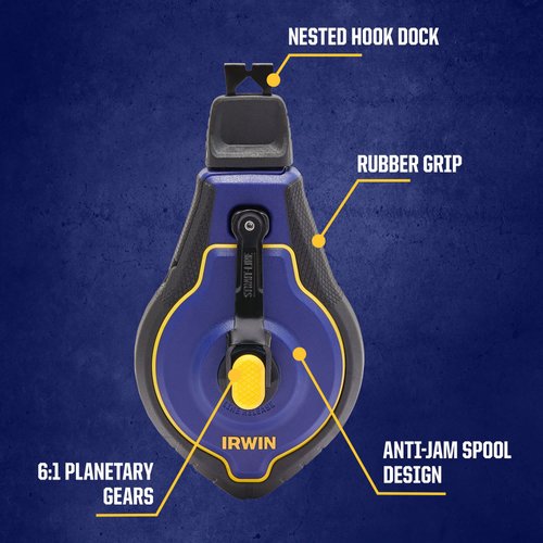 IRWIN Tools STRAIT-LINE Chalk Line, Speedline Pro Reel, Blue, 100 ft. (IWHT48443BC)