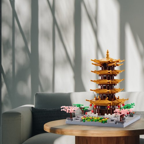 JXRLMB Micro Building Blocks Set for Adults Yellow Crane Tower with Sakura Tree Cherry Plants, Chinese Ancient Famous Architecture Toys Gifts 2200 pcs
