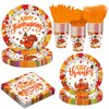 YQUQWN, 168PCS Thanksgiving Plates and Napkins Set, Thanksgiving Party Supplies, Serve 24 - Thanksgiving Plates and Napkins, Cups, Spoon, Fork and Knives for Fall Thanksgiving Party Decorations