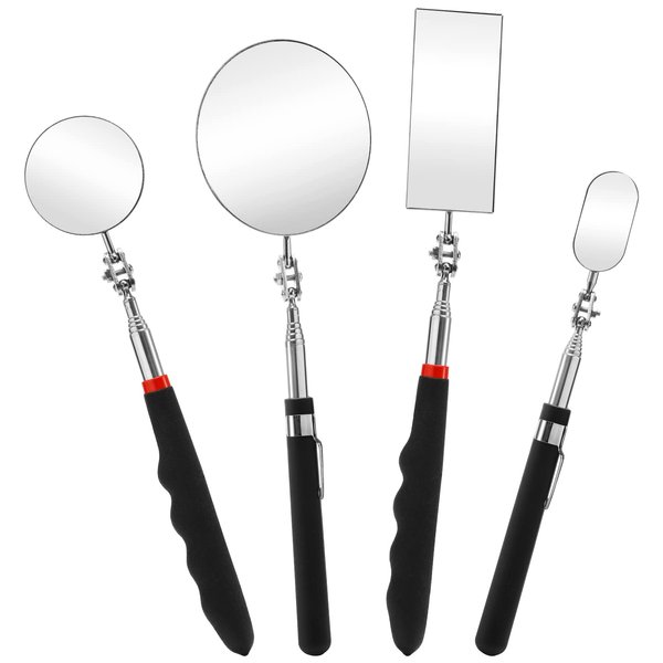 Jucoan 4 Pack Telescoping Inspection Mirror, Flexible Inspection Mirror Round and Rectangular Adjustable Inspection Mirror for Observing Vehicle Small Details,Extends up to 25 Inch, 360 Swivel