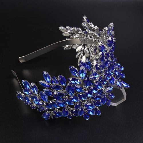 JWICOS Crystal Bridal Headband Tiara Wedding Headpiece for Bride Wedding Hair Accessories for Women and Girls (Blue)