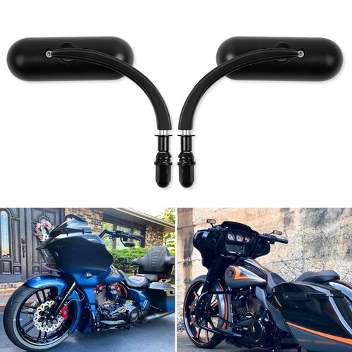 DREAMIZER Black Motorcycle Rear View Mirrors 8MM 10MM Retro Mini Oval Mirror for Softail Breakout Silm Fatboy Sportster XL883 1200 48 72 Street Glide Road King Heritage Touring Cafe Racer