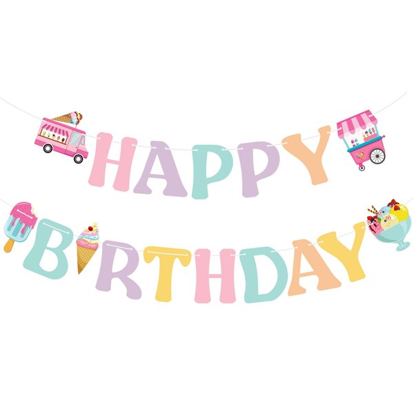 Ice Cream Birthday Party Decorations Ice Cream Party Birthday Banner Happy Birthday Banner Sign for Girls 1st 2nd 3rd Ice Cream Banner Sweet Bunting Garland Summer Birthday Party Supplies