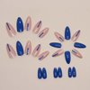 RikView Almond Press on Nails Medium Fake Nails Blue Nails Glossy Nails for Women 24 PCs/Set