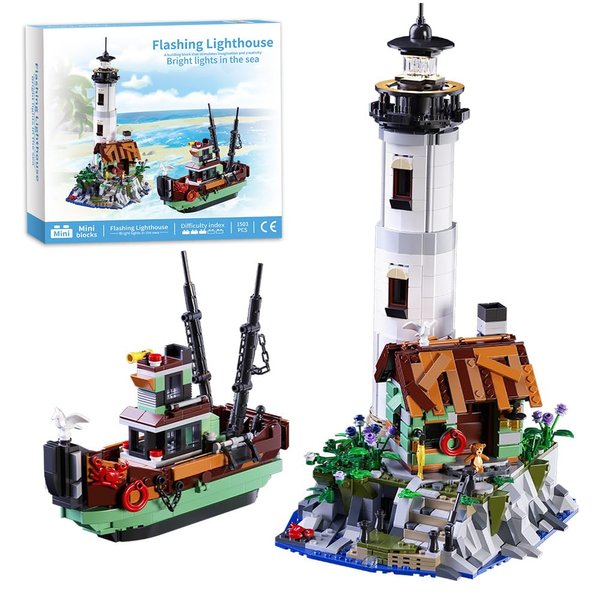 APAWR Lighthouse Building Block Adults Sets with Lighting, The Island Lighthouse Modular Architecture Construction Building Model Set Present for,No Compatible with Lego (1480 Pcs)