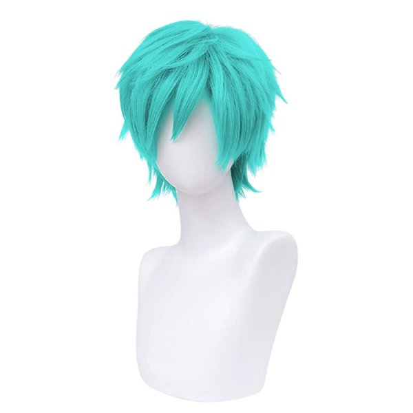 Alacos Short Fashion Spiky Layered Anime Cosplay Wig Unisex Basic New Cosplayer Male Costume Wigs+Wig Cap (Teal Green)