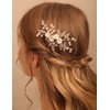 Jumwrit Rose Gold Bridal Hair Comb Wedding Rhinestone Hair Comb Handmade White Flower Hair Comb Headpiece Bride Hair Accessories for Wedding Women Bridesmaid（Rose Gold）