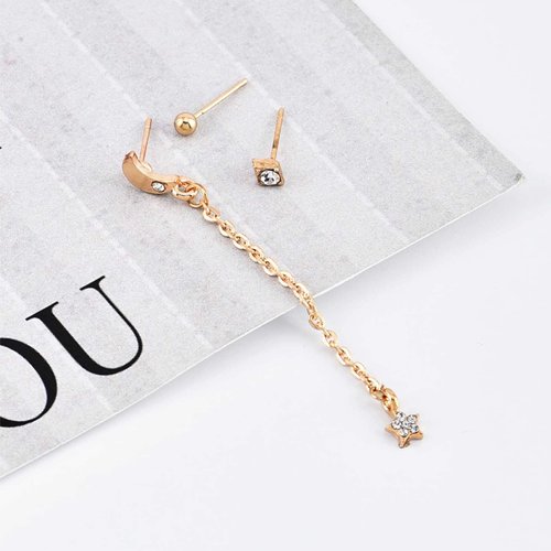 Allereyae Bohemia Moon Star Dangle Earrings Gold Cz Moon Drop Chain Earrings Crystal Star Earrings Star Chain Earrings for Women and Girls