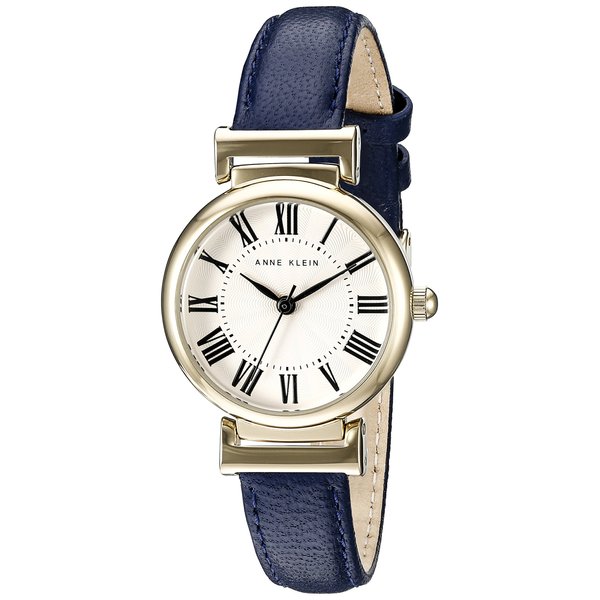 Anne Klein Women's AK/2246CRNV Gold-Tone and Navy Blue Leather Strap Watch