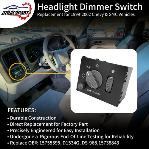 Headlight Switch Instrument Panel Dimmer Switch Gray Knob | Replacement for 1999-2002 Chevy Avalanche, Silverado, Suburban, Tahoe & GMC Sierra, Yukon | Replaces# 15755595, D1534G, DS-968