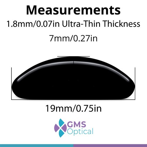 GMS Optical® 1.8 Reg Thick / 19mm Long Length - Adhesive Contoured Soft Silicone Anti-Slip Eyeglass Nose Pads with Super Sticky Backing for Glasses, Sunglasses, and Eye Wear - (5 Pair)(Black)