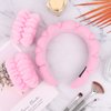 WHAVEL Spa Headband and Wristband Set, Puffy Headband for Washing Face Terry Cloth Face Wash Headband Skincare Wrist Bands Women Girls (Pink)