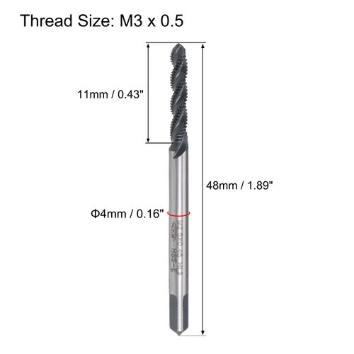 uxcell M3 x 0.5 Spiral Flute Thread Tap, Metric Machine Threading Tap HSS Nitriding Coated, Round Shank with Square End, H2 Tolerance, 2pcs