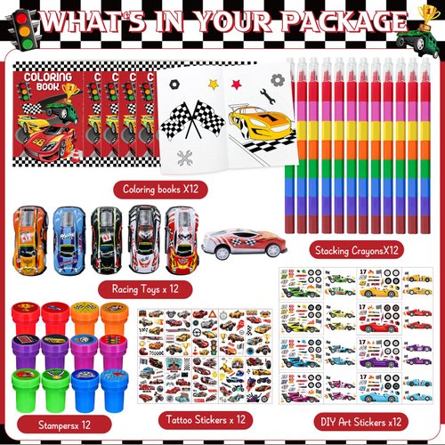 72 Pcs Race Car Coloring Book Bulk,Checkered Flags Racing Party Favors Goodie Bags Fillers, Let's Go Racing Birthday Party Supplies Classroom Reward Prizes Pinata Gift for Race Fans