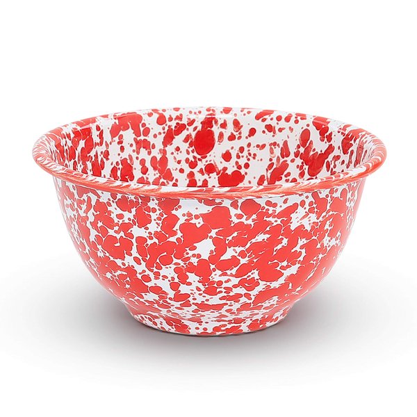 Crow Canyon Home Enamelware Small Rice Bowl, 14 Ounce, Red/White Splatter (Single)
