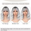 BEAUTIFA Silver Gray Wig with Bangs for Women 14 Inch Shoulder Length Short Bob Wavy Curly Wig White Grey Wig Heat Resistant Synthetic Wigs