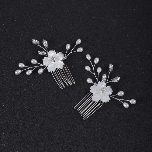 Jumwrit Bridal Flower Hair Comb Rhinestone Pearl Hair Comb Bride Wedding Hair Accessories Hair Pieces for Bridesmaids Women Silver Hair Comb