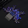 Teyglen Bridal Crystal Hair Comb Blue Rhinestone Pearl Wedding Hair Comb Hair Accessories for Bride Wedding Headpiece Boho Crystal Hair Piece for Women Girls (Blue)
