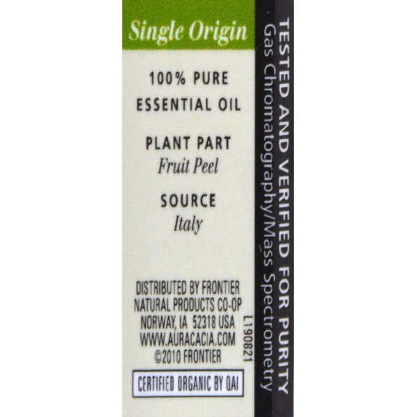 Aura Cacia 100% Pure Bergamot Essential Oil | Certified Organic, GC/MS Tested for Purity | 7.4 ml (0.25 fl. oz.) | Citrus bergamia