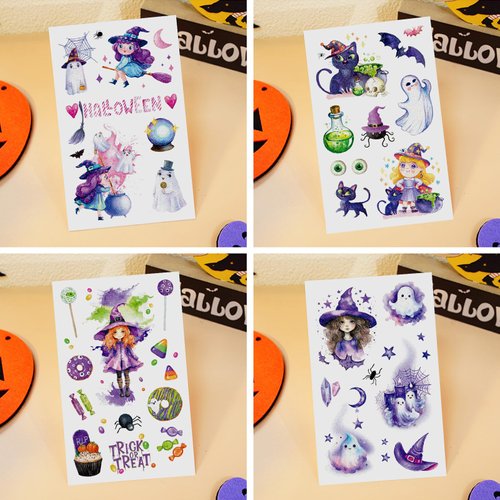 XIYOKA 12 Sheets 160+ PCS Halloween Glitter Temporary Tattoo Kids, Halloween Glitter Tattoos Halloween Glitter Face Tattoos Halloween Party Favors Supplies Fake Tattoos for Kids