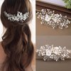 Foyte Flower Bride Wedding Hair Comb Crystal Leaf Bridal Headpieces Rhinestone Hair Pieces Pearl Bridesmaid Side Combs Hair Accessories for Women and Girls (pearl)