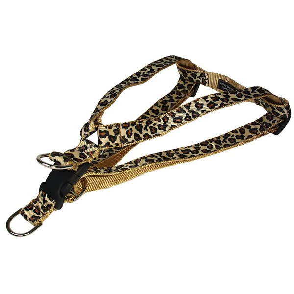 Small Natural Leopard Dog Harness: 5/8" Wide, Adjusts 15-21" - Made in USA.