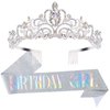 "Birthday Girl" Sash & Rhinestone Tiara Set Silver COCIDE Birthday Sash and Tiara for Women Birthday Decoration Kit Rhinestone Headband for Girl Glitter Crystal Hair Accessories for Birth Party