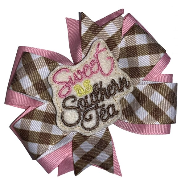 Sweet as Southern Tea Pinwheel Hair Bow 4" Brown Pink