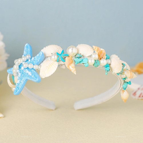 Unicra Starfish Headband Pearl Bridal Hair Band Sea Shell Hair Hoop Hair Piece Beach Wedding Hair Accessories for Women and Girls