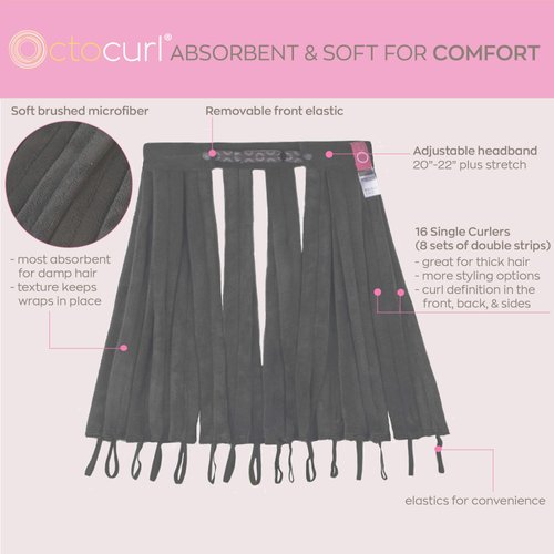 Octocurl Heatless Hair Curler - Microfiber Hair Curlers for Overnight Curls - Rollers Hair Curlers for Wet Hair - Hair Curlers to Sleep In - Heatless Curls Headband (Medium Length - Black Beauty)